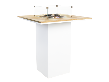 Stůl s plynovým ohništěm Cosiloft barový stůl bílý rám / deska teak