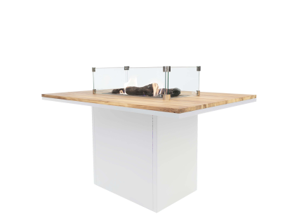 Stůl s plynovým ohništěm Cosiloft 120 vysoký jídelní stůl bílý rám / deska teak
