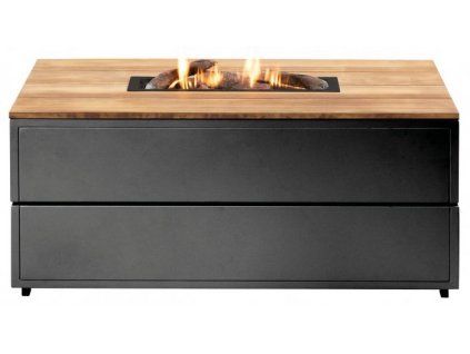Stůl s plynovým ohništěm Cosipure 120 černý rám / deska teak