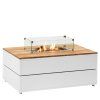 Stůl s plynovým ohništěm Cosipure 120 bílý rám / deska teak