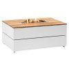 STŮL S PLYNOVÝM OHNIŠTĚM COSIPURE 120 BÍLÝ RÁM / DESKA TEAK